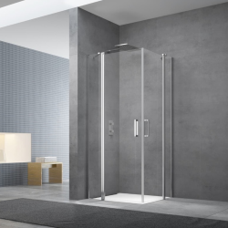 Swiss Aqua Technologies Fusion Portes de douche acces en angle pivotantes 90x80cm anticalcaire avec profilés chrome brillant (SATFUD9080-SET)