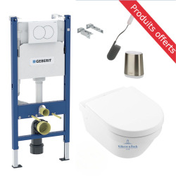 Pack WC Bâti support Duofix + Cuvette suspendue Architectura + Abattant soft close + Plaque blanche (ArchitecturaGeb3)