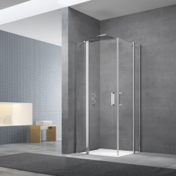 Swiss Aqua Technologies Fusion Portes de douche acces en angle pivotantes 90x90cm anticalcaire avec profilés chrome brillant (SATFUD9090-SET)