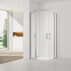 Swiss Aqua Technologies Fusion Portes de douche acces en angle pivotantes 80x80cm anticalcaire avec profilés chrome brillant (SATFUDP8080-SET)