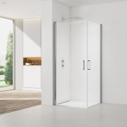 Swiss Aqua Technologies Fusion Portes de douche acces en angle pivotantes 100x90cm anticalcaire avec profilés chrome brillant (SATFUD10090-SET)