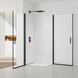 Swiss Aqua Technologies Fusion Portes de douche acces en angle pivotantes 80x80cm anticalcaire avec profilés noir mat (SATFUD8080C-SET)