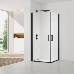 Swiss Aqua Technologies Fusion Portes de douche acces en angle pivotantes 100x80cm anticalcaire avec profilés noir mat (SATFUD10080C-SET)