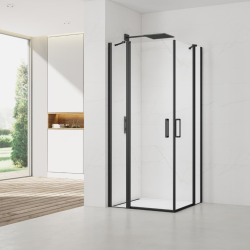 Swiss Aqua Technologies Fusion Portes de douche acces en angle pivotantes 90x80cm anticalcaire avec profilés noir mat (SATFUDP9080C-SET)