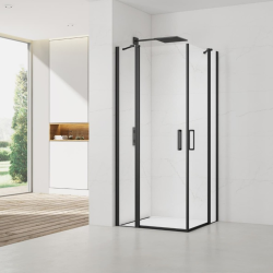 Swiss Aqua Technologies Fusion Portes de douche acces en angle pivotantes 100x80cm anticalcaire avec profilés noir mat (SATFUDP10080C-SET)