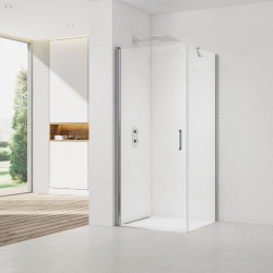 Fusion ensemble porte pivotante /paroi 80x100cm anticalcaire avec profilés chrome brillant (SATFUDP80S100-SET)
