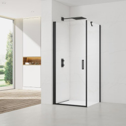 Fusion ensemble porte pivotante /paroi 80x90cm anticalcaire avec profilés noir mat (SATFUD80S90C)