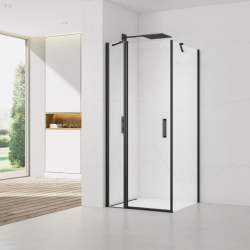 Swiss Aqua Technologies Fusion ensemble porte pivotante /paroi 100x100cm anticalcaire avec profilés noir mat (SATFUDP100SC-SET)
