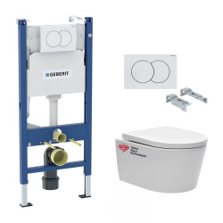 Pack bati Geberit Duofix 112cm + Plaque blanche Delta20 + Cuvette suspendue sans bride SATRimless et fixations invisibles