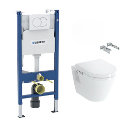 Pack WC Bâti Duofix + Cuvette suspendue Vitra S50 avec bride + Abattant soft close + Plaque blanche (S50Geb3)
