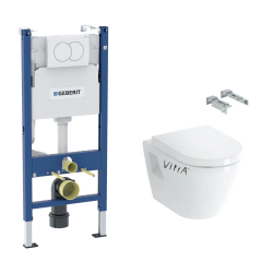 Pack WC Bâti Duofix + Cuvette suspendue Vitra S50 avec bride + Abattant soft close + Plaque blanche (S50Geb3)