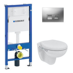 Geberit Pack bâti support DuofixBasic + WC suspendu sans bride + plaque Geberit DELTA50 chrome mat (PorcherGeb2)