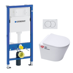 Pack WC Bâti-support autoportant + WC suspendu Infinitio sans bride + Abattant softclose + Plaque blanche (InfinitioGebATP-1)
