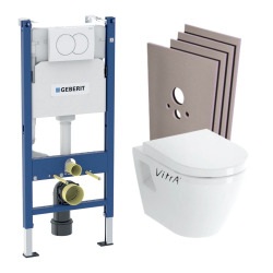 Pack WC Bâti-support + Cuvette suspendue Vitra S50 + Abattant frein de chute + Plaque blanche + Set d'habillage (S50Geb3-sabo)