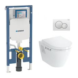 Pack WC Bâti-support UP720 extra-plat + WC sans bride Integra + Abattant frein de chute + Plaque blanche (SLIM-IntegraRimless-B)
