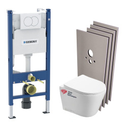 Pack WC Bati-support Geberit + WC Swiss Aqua Technologies Infinitio sans bride + Plaque blanche + Set habillage (InfinitioGeb3-s
