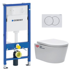 Pack WC Bâti-support + Cuvette Sapho Avva sans bride + Abattant frein de chute + Plaque blanche (AvvaGeb1)