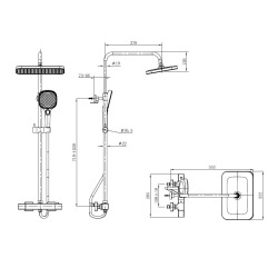 Set de douche avec mitigeur thermostatique + douche de tête + douchette 3 jets, noir mat (SATSSTZC)