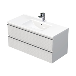 Cube Way 100x47,5x46 cm set meuble de salle de bain suspendu 2 tiroirs + lavabo céramique, blanc mat (CUBE3D1002ZBMOD)