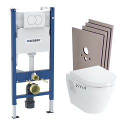 Pack WC Bâti-support + Cuvette suspendue Vitra S50 + Abattant frein de chute + Plaque blanche + Set d'habillage (S50Geb3-sabo)