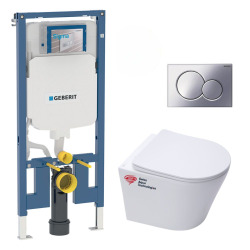 Pack WC Bâti-support UP720 extra-plat + WC SAT Infinitio sans bride, fixations invisibles + Plaque chrome (SLIM-Infinitio-N)