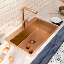 Timeless évier encastrable inox 304, 55x45x21 cm + mitigeur inox avec douchette extractible, cuivre brossé (TMLKST-5545BCP-M1)
