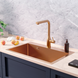 Timeless évier encastrable inox 304, 55x45x21 cm + mitigeur inox avec douchette extractible, cuivre brossé (TMLKST-5545BCP-M1)