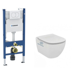 Pack WC Bati-support Geberit Duofix + WC sans bride Ideal Standard Tesi Aquablade + Abattant slim softclose + Plaque + Set d'iso