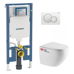 Duofix Bâti-support UP720 + WC sans bride SAT +  Abattant SoftClose + Plaque Geberit blanc (SLIM-FusionTQ-B)