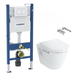 Pack WC Bâti Duofix + Cuvette suspendue Vitra S50 avec bride + Abattant soft close + Plaque blanche (S50Geb3)