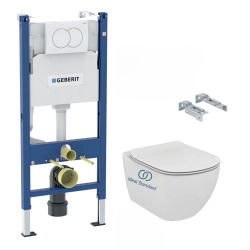 Pack WC Bâti Duofix + Cuvette Ideal Standard Tesi Aquablade + Plaque blanche (TesiGeb3)