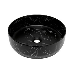 Vasque à poser ronde diamètre 39 cm - effet marbre noir mat - sans trop-plein - SAT Infinitio