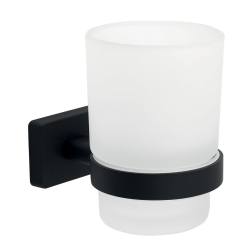 Ferro Greta Porte-brosse à dents en verre, fixation sans vis, noir mat (AGR03BL)