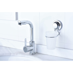  Multi Ecoloc Porte-brosse à dents avec gobelet, fixation sans vis, chrome (ECO27)