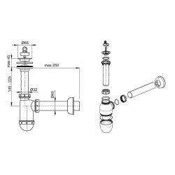 Siphon de lavabo DN40 avec bonde en inox, corps blanc - MULTI