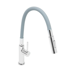 Siko Mitigeur d&apos;évier SAT avec bras en silicone gris/chrome SATBSD290S2F