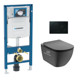 Pack WC Bâti-support + Cuvette Cuvette noire Ideal Standard Tesi Aquablade + Plaque noire (GebBlackTesi-A)
