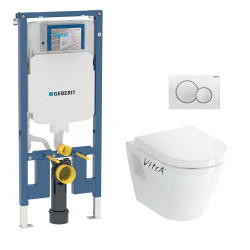 Pack WC Bâti-support UP720 extra-plat + WC sans bride Integra + Abattant frein de chute + Plaque blanche (SLIM-IntegraRimless-B)