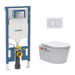 Pack WC Bâti-autoportant Duofix + WC sans bride SAT avec fixations invisibles + Abattant softclose + Plaque blanche