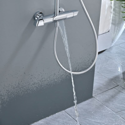Ensemble de douche 3 jets avec mitigeur thermostatique de baignoire + douche de tête + douchette à main, chrome (SATSSTVK)