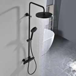 Ensemble bain/douche 3 jets avec mitigeur thermostatique baignoire + douche de tête + douchette à main, noir mat (SATSSTVKC)