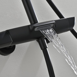 Ensemble bain/douche 3 jets avec mitigeur thermostatique de baignoire + douche de tête + douchette à main, noir mat (SATSSTVKC)