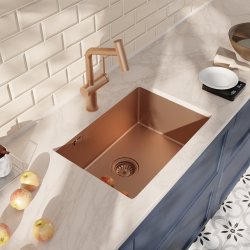 Ceramia Timeless 55x45x21 cm évier sous plan en inox 304 + mitigeur inox avec douchette extractible, cuivre brossé (TMLKSU-5545BCP-M1)