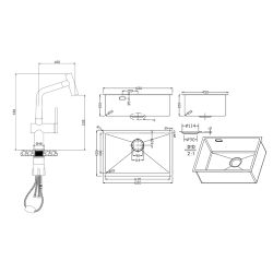 Ceramia Timeless 68x45x21 cm évier sous plan en inox 304 + mitigeur inox avec douchette extractible, cuivre brossé (TMLKSU-6845BCP-M1)