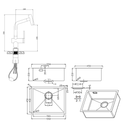 Ceramia Timeless 55x45x21 cm évier sous plan en inox 304, 1 bac + mitigeur inox avec douchette extractible, or brossé (TMLKSU-5545BG-M1)