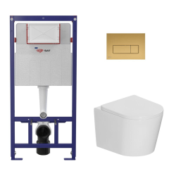 Pack WC bâti-support ECO 2L Swiss Aqua Technologies + WC suspendu sans bride Ceramia + plaque or (STECE14WT06-FR)