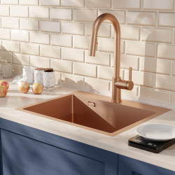 Timeless 55x45x21 cm évier encastrable en inox 304 + mitigeur inox avec douchette extractible, cuivre brossé (TMLKST-5545BCP-M2)  Timeless 55x45x21 cm évier encastrable en inox 304 + mitigeur inox avec douchette extractible, cuivre brossé (TMLKST-5545BCP-M2)