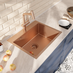 Ceramia Timeless 68x45x21 cm évier encastrable en inox 304 + mitigeur inox avec douchette extractible, cuivre brossé (TMLKST-6845BCP-M1)