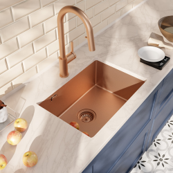 Ceramia Timeless 55x45x21 cm évier sous plan en inox 304 + mitigeur inox avec douchette extractible, cuivre brossé (TMLKSU-5545BCP-M2)