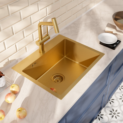 Ceramia Timeless 55x45x21 cm évier encastrable en inox 304 + mitigeur inox avec douchette extractible, or brossé (TMLKST-5545BG-M1)